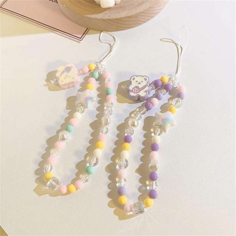 Κορεάτικο χαριτωμένο γούρι Πολύχρωμες αλυσίδες τηλεφώνου από ρητίνη Bear Star για iPhone Γυναικεία Τηλέφωνο Κοσμήματα λουράκι Κορδόνι κρεμαστό κορδόνι με χάντρες