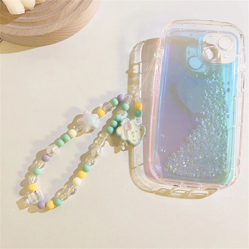 Κορεάτικο χαριτωμένο γούρι Πολύχρωμες αλυσίδες τηλεφώνου από ρητίνη Bear Star για iPhone Γυναικεία Τηλέφωνο Κοσμήματα λουράκι Κορδόνι κρεμαστό κορδόνι με χάντρες