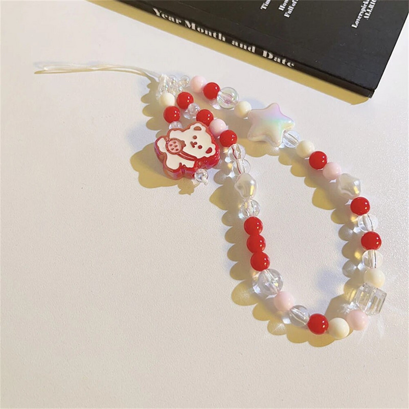 Κορεάτικο χαριτωμένο γούρι Πολύχρωμες αλυσίδες τηλεφώνου από ρητίνη Bear Star για iPhone Γυναικεία Τηλέφωνο Κοσμήματα λουράκι Κορδόνι κρεμαστό κορδόνι με χάντρες