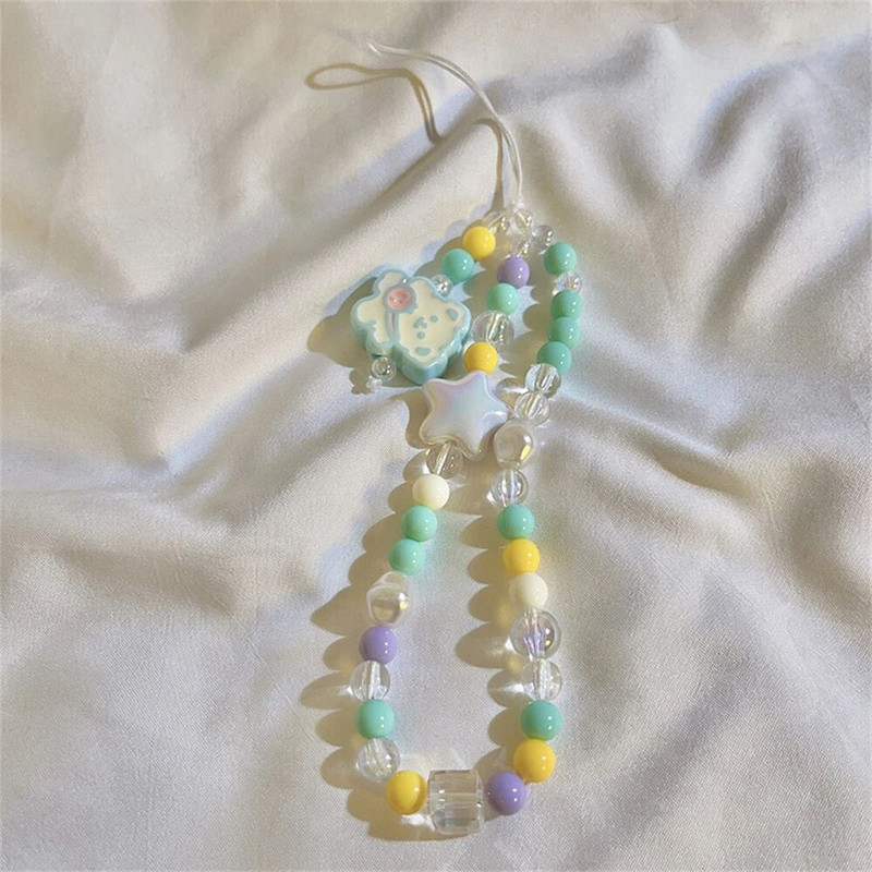 Κορεάτικο χαριτωμένο γούρι Πολύχρωμες αλυσίδες τηλεφώνου από ρητίνη Bear Star για iPhone Γυναικεία Τηλέφωνο Κοσμήματα λουράκι Κορδόνι κρεμαστό κορδόνι με χάντρες