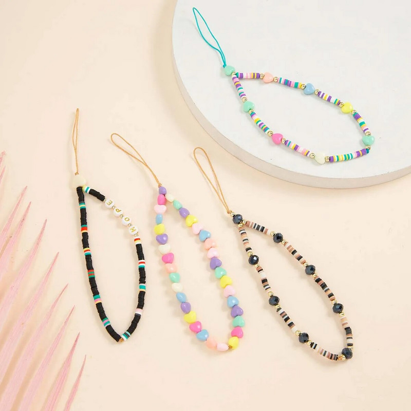 Mobiliojo telefono dirželis Silikono karoliukų grandinėlė, gėlių pakabukas Minkštos keramikos karoliukų grandinėlė, skirta mobiliojo telefono dėklui, pakabinama laido kaklo vėrinys.