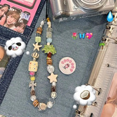 Kokosų medis Kokoso riešuto telefono grandinėlė iš akrilo karoliukais telefono apyrankė su karoliukais telefono apyrankė Paplūdimys Starfish Rankų darbo išmaniojo telefono dirželis