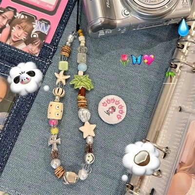 Kokosų medis Kokoso riešuto telefono grandinėlė iš akrilo karoliukais telefono apyrankė su karoliukais telefono apyrankė Paplūdimys Starfish Rankų darbo išmaniojo telefono dirželis