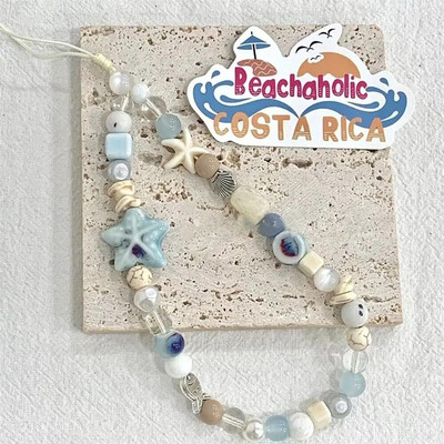 Kokosų medis Kokoso riešuto telefono grandinėlė iš akrilo karoliukais telefono apyrankė su karoliukais telefono apyrankė Paplūdimys Starfish Rankų darbo išmaniojo telefono dirželis