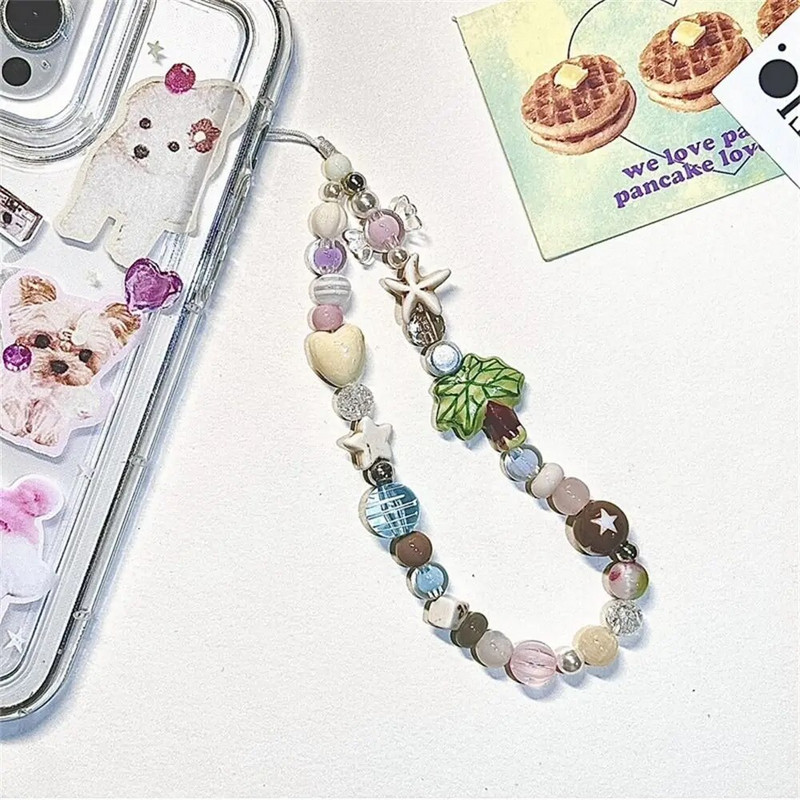 Kokosų medis Kokoso riešuto telefono grandinėlė iš akrilo karoliukais telefono apyrankė su karoliukais telefono apyrankė Paplūdimys Starfish Rankų darbo išmaniojo telefono dirželis