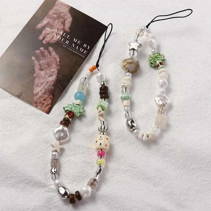 Kokosų medis Kokoso riešuto telefono grandinėlė iš akrilo karoliukais telefono apyrankė su karoliukais telefono apyrankė Paplūdimys Starfish Rankų darbo išmaniojo telefono dirželis