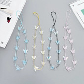 Spalvingas drugelio pakabukas karoliukais Mobiliojo telefono grandinėlė madinga mobiliojo telefono dėklas Kabantis virvė Moterų telefono telefono dirželiai papuošalai