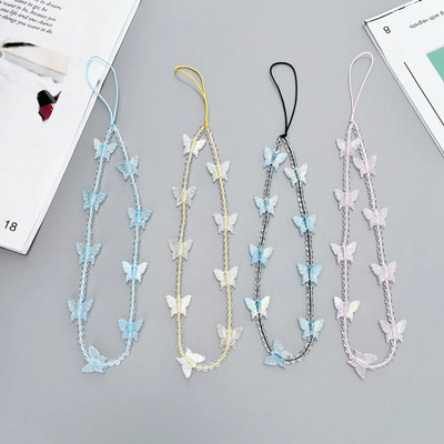 Colorful Butterfly Pendant Beaded Mobile Phone Chain Fashion Cellphone Case Hanging Rope Women Telephone Phone Lanyard Jewelry