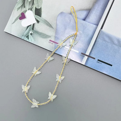 Spalvingas drugelio pakabukas karoliukais Mobiliojo telefono grandinėlė madinga mobiliojo telefono dėklas Kabantis virvė Moterų telefono telefono dirželiai papuošalai