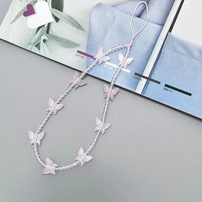 Spalvingas drugelio pakabukas karoliukais Mobiliojo telefono grandinėlė madinga mobiliojo telefono dėklas Kabantis virvė Moterų telefono telefono dirželiai papuošalai