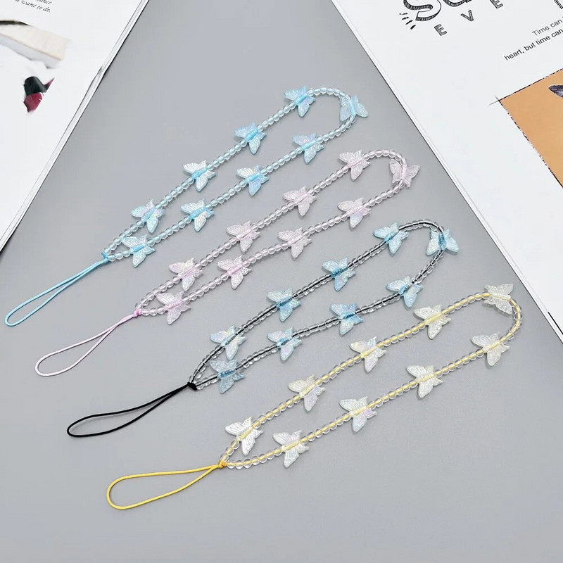 Spalvingas drugelio pakabukas karoliukais Mobiliojo telefono grandinėlė madinga mobiliojo telefono dėklas Kabantis virvė Moterų telefono telefono dirželiai papuošalai