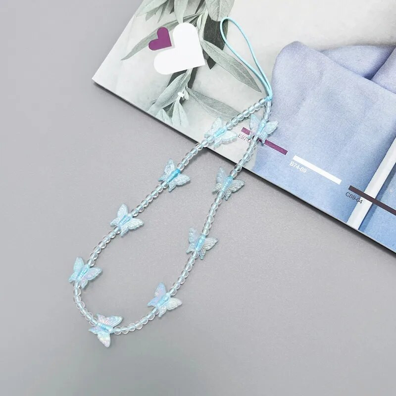 Spalvingas drugelio pakabukas karoliukais Mobiliojo telefono grandinėlė madinga mobiliojo telefono dėklas Kabantis virvė Moterų telefono telefono dirželiai papuošalai