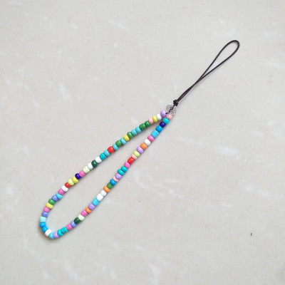 Karoliukais papuošta mobiliojo telefono grandinėlė Violetinė minkšta keramika Mobiliojo telefono pakabukas su karoliukais mobiliojo telefono dirželis