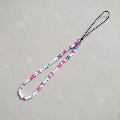 Karoliukais papuošta mobiliojo telefono grandinėlė Violetinė minkšta keramika Mobiliojo telefono pakabukas su karoliukais mobiliojo telefono dirželis