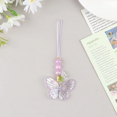 „Y2k Butterfly“ pakabinamas telefono dirželis, mobiliojo telefono dėklo dirželis, skirtas mergaitėms, madingos telefonų grandinės, automobilio raktų pakabukas