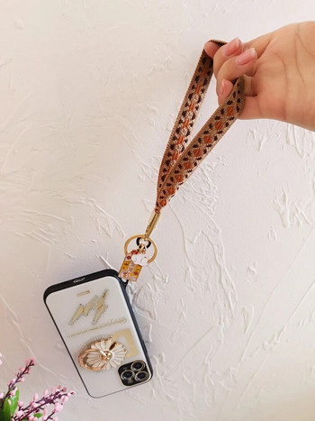 Стил на бродерия Къс ремък за мобилен телефон Въже за плетене на китката Универсален ремък за телефон Анти-загубена гривна Ключодържател Калъф за слушалки