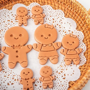 Gingerbread Man Cookie Plunger Cuters Christmas Boy Girl Cookie Embossed Mold Fondant Press Mold Baking Cake Decorating Mold Инструменти
