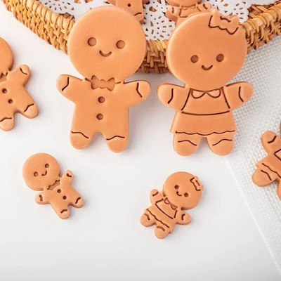 Gingerbread Man Cookie Plunger Cuters Christmas Boy Girl Cookie Embossed Mold Fondant Press Mold Baking Cake Decorating Mold Инструменти