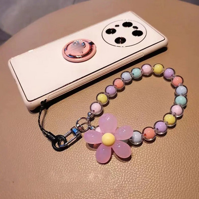 Colorful Acrylic Flower Bead Mobile Phone Chain Universal Anti-Lost Phone Lanyard Hanging Chain Keychain Women Girl Jewelry Gift