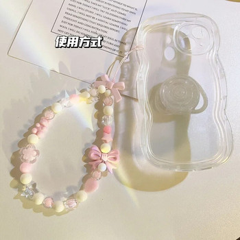 Κορεάτικο χαριτωμένο γούρι Bear Love Heart Bowknot Αλυσίδες τηλεφώνου για iPhone Γυναικείες Κορίτσια Κοσμήματα με κορδόνι με χάντρες Βραχιόλι με κορδόνι