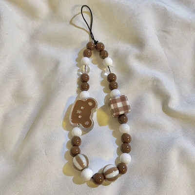 Korėjietiškas mielas žavingas meškiukas meilės širdelės lankelis telefono grandinėlės, skirtos iPhone moterims, mergaičių papuošalų dirželis su karoliukais, pakabinama virvele