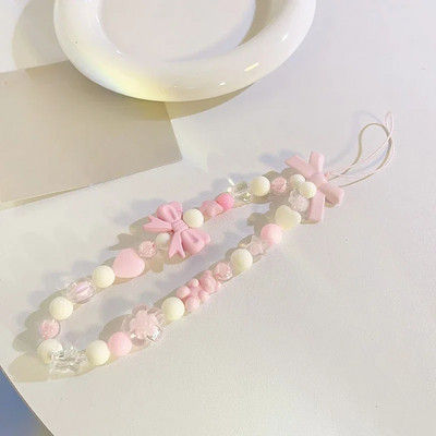 Korėjietiškas mielas žavingas meškiukas meilės širdelės lankelis telefono grandinėlės, skirtos iPhone moterims, mergaičių papuošalų dirželis su karoliukais, pakabinama virvele