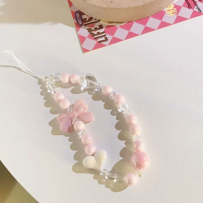 Korėjietiškas mielas žavingas meškiukas meilės širdelės lankelis telefono grandinėlės, skirtos iPhone moterims, mergaičių papuošalų dirželis su karoliukais, pakabinama virvele