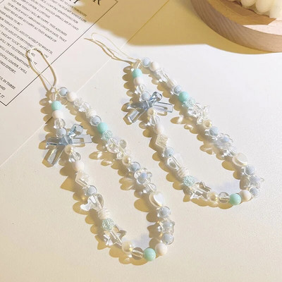 Korėjietiškas mielas žavingas meškiukas meilės širdelės lankelis telefono grandinėlės, skirtos iPhone moterims, mergaičių papuošalų dirželis su karoliukais, pakabinama virvele