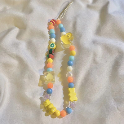 Korėjietiškas mielas žavingas meškiukas meilės širdelės lankelis telefono grandinėlės, skirtos iPhone moterims, mergaičių papuošalų dirželis su karoliukais, pakabinama virvele