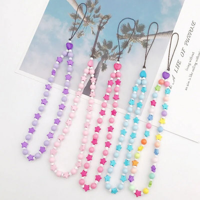 New Five-star Mobile Phone Chain Plastic Five-star Diy Handmade Beaded Chain Wholesale Color Fall Proof Mobile Phone Lanyard