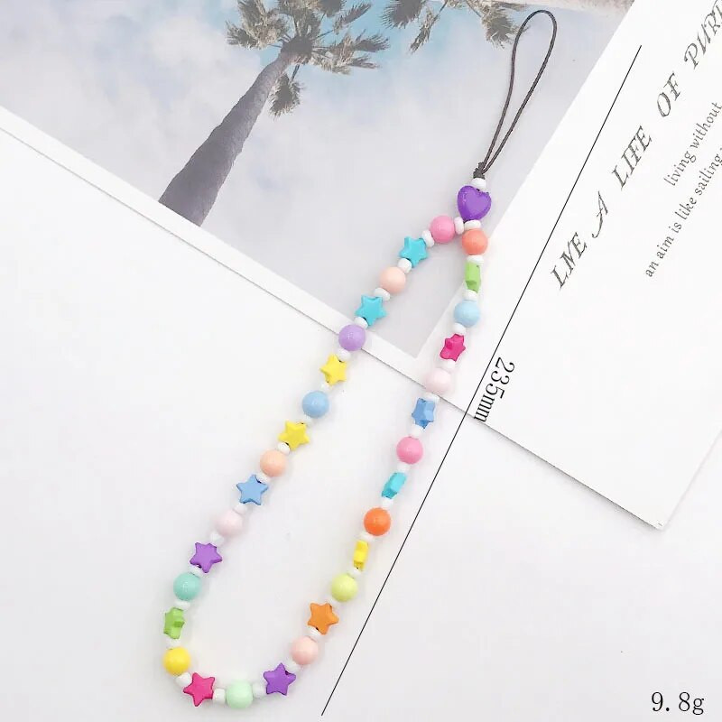 Nauja penkių žvaigždučių mobiliojo telefono grandinėlė, plastikinė Penkių žvaigždučių, rankų darbo, pagaminta iš karoliukų, didmeninė prekyba spalvota, nuo kritimo apsaugota mobiliojo telefono virvele