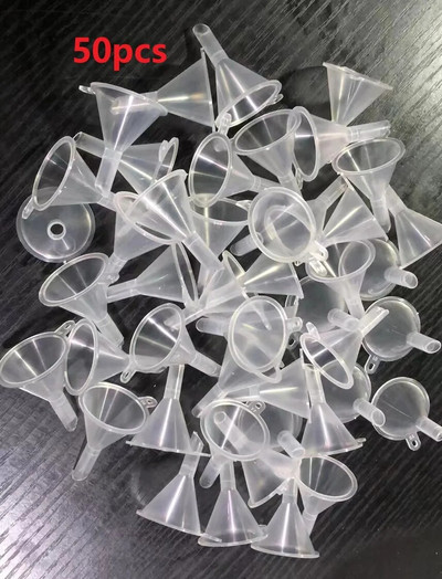 50 tk Mini plastikust väikesed lehtrid parfüümi vedela eeterliku õli täitmiseks, tühja pudeli pakkimise tööriist kooli laboritarbed