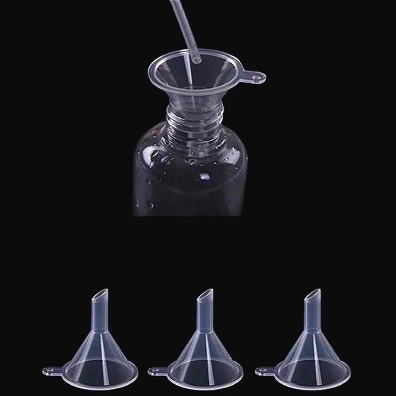 50 tk Mini plastikust väikesed lehtrid parfüümi vedela eeterliku õli täitmiseks, tühja pudeli pakkimise tööriist kooli laboritarbed