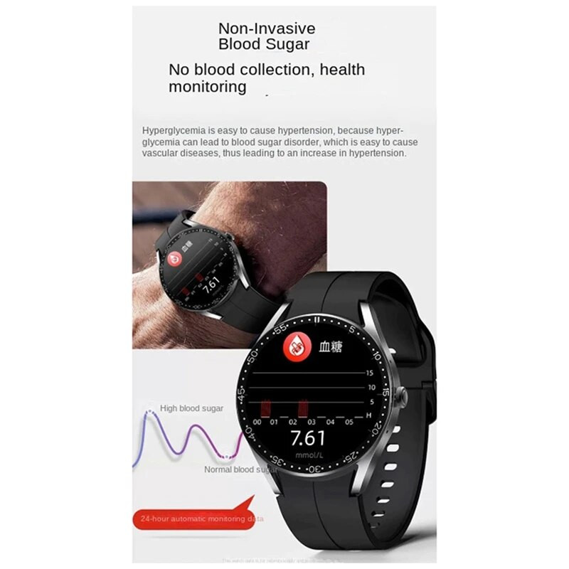 GT9 išmaniojo laikrodžio ekranas Širdies ritmo, kraujo deguonies, sporto, gliukozės ir kraujospūdžio matavimo laikrodis, patvarus