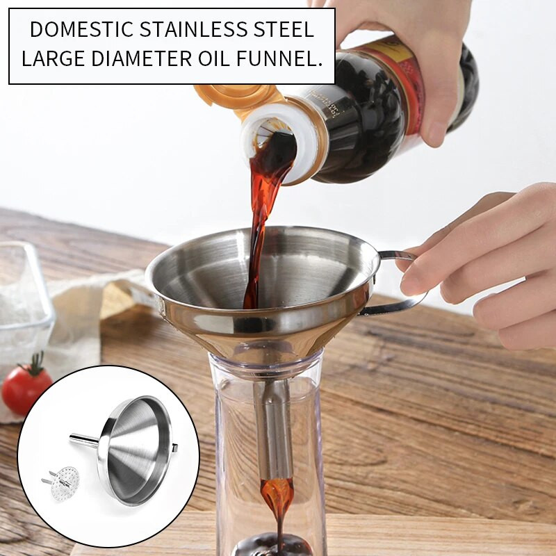 10 cm nerūdijančio plieno piltuvas Nuimamas koštuvas Piltuvai Baro Vyno Kolbos Aliejai Skysčio skysčio piltuvo filtras Namų virtuvės įrankiams