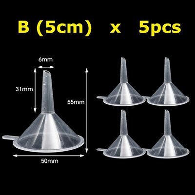 5/20 vnt Mini piltuvėlis skaidrūs plastikiniai mažos burnos skysto aliejaus piltuvėliai, skirti kvepalų difuzoriaus buteliuko losjono piltuvams laboratorijos įrankiai