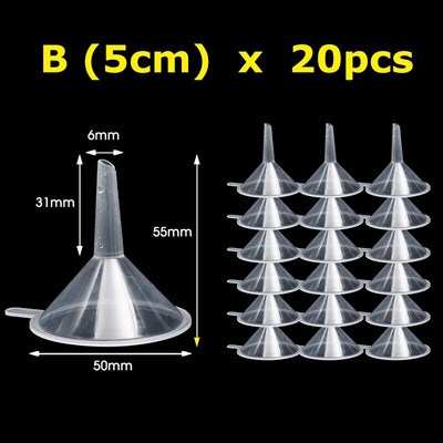 5/20 vnt Mini piltuvėlis skaidrūs plastikiniai mažos burnos skysto aliejaus piltuvėliai, skirti kvepalų difuzoriaus buteliuko losjono piltuvams laboratorijos įrankiai
