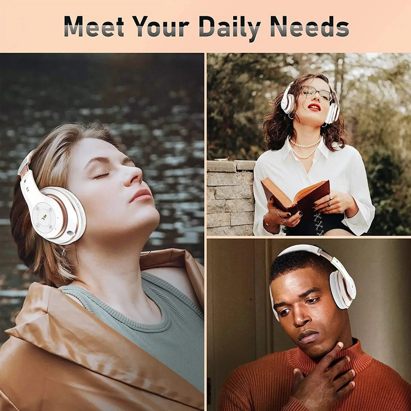 Belaidės ausinės „HiFi“ stereofoninės ausinės „Bluetooth“ ausinės su mikrofonu palaiko TF kortelės triukšmo mažinimo ausines, skirtas mobiliajam kompiuteriui