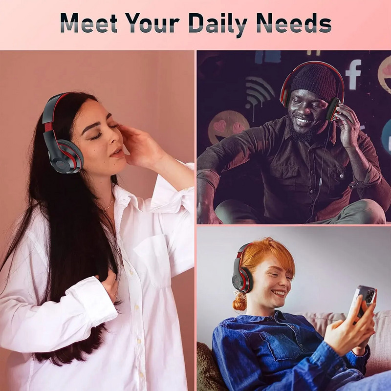 Belaidės ausinės „HiFi“ stereofoninės ausinės „Bluetooth“ ausinės su mikrofonu palaiko TF kortelės triukšmo mažinimo ausines, skirtas mobiliajam kompiuteriui