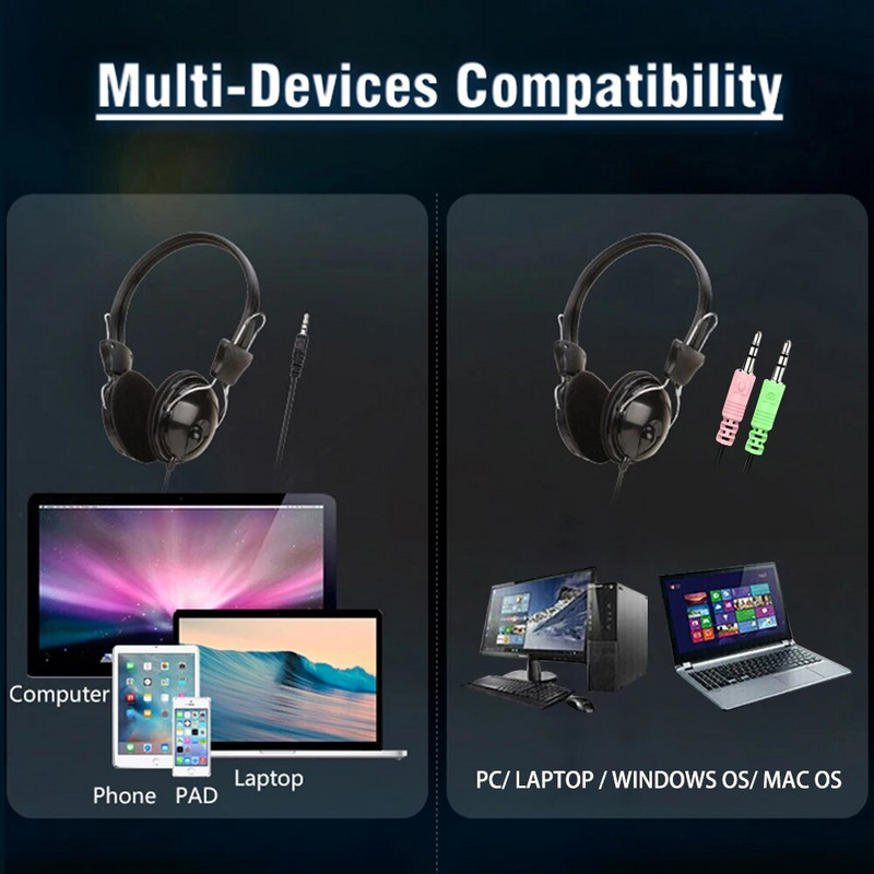 3,5 mm laidinės HD garso ausinės per ausis Ausinės žemos dažnio garso HiFi muzikos stereo mikrofonas ausinės Reguliuojamos ausinės, skirtos kompiuteriui MP3 telefonui