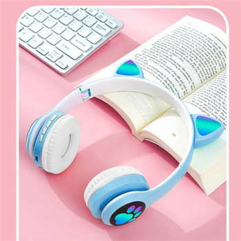 Ασύρματο ακουστικό Bluetooth 5.0 Cute Cat Ear RGB Light Headband Headband Ακουστικά για κορίτσια Παιδικά ακουστικά με μικρόφωνο για τηλέφωνο υπολογιστή