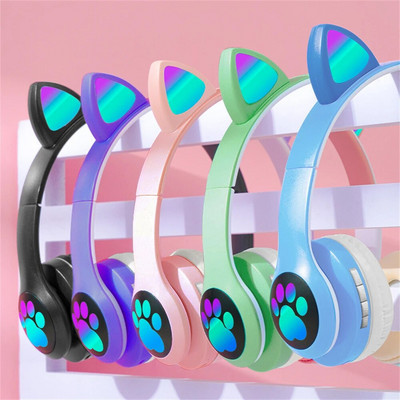 Bežične slušalice Bluetooth 5.0 Cute Cat Ear RGB Light Traka za glavu Kaciga Headset Slušalice za djevojčice Dječje slušalice s mikrofonom za telefon PC