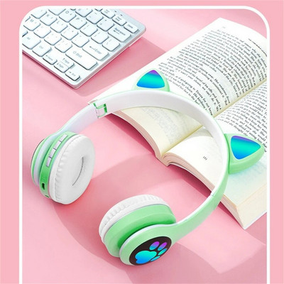 Bežične slušalice Bluetooth 5.0 Cute Cat Ear RGB Light Traka za glavu Kaciga Headset Slušalice za djevojčice Dječje slušalice s mikrofonom za telefon PC