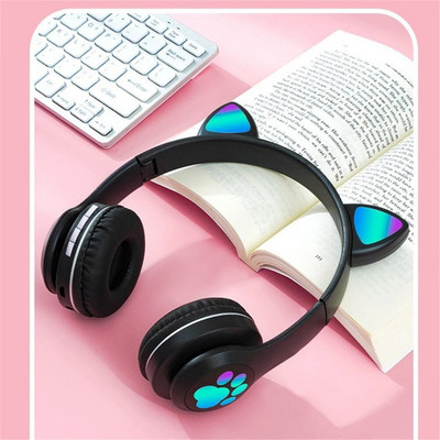 Bežične slušalice Bluetooth 5.0 Cute Cat Ear RGB Light Traka za glavu Kaciga Headset Slušalice za djevojčice Dječje slušalice s mikrofonom za telefon PC