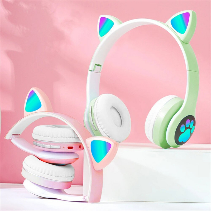 Bežične slušalice Bluetooth 5.0 Cute Cat Ear RGB Light Traka za glavu Kaciga Headset Slušalice za djevojčice Dječje slušalice s mikrofonom za telefon PC