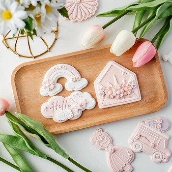 Ροζ Φοντάν γενεθλίων Φόρμα μπισκότων Μπισκότα ντους μωρών με ανάγλυφο μπισκότο φόρμα επιδόρπιο Σφραγίδα προμήθειες ψησίματος Εργαλεία κουζίνας