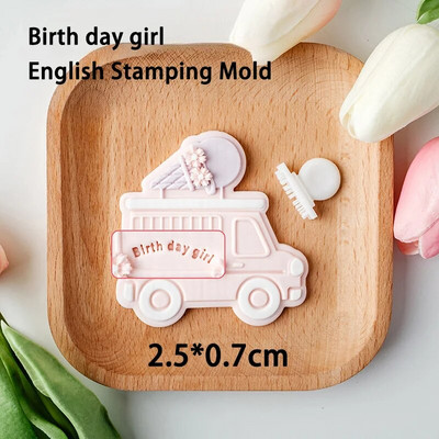 Pink Birthday Fondant Cookie Form Baby Shower Party Cookies Reljefinis formavimas Biskvitas Desertas Antspaudas Kepimo reikmenys Virtuvės įrankiai