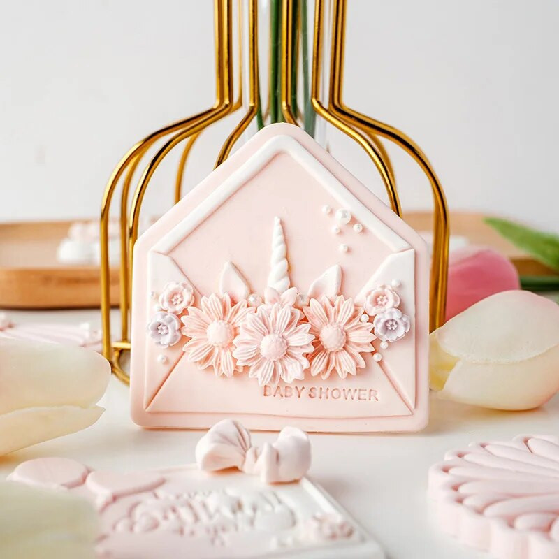 Formă roz pentru prăjituri cu fondant pentru ziua de naștere, pentru prăjituri pentru petrecere, pentru biscuiți, pentru ștampila pentru desert, unelte de bucătărie