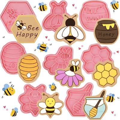 Set de 8 bucăți de tăietoare de biscuiți cu insecte 3D, fluture, albină, tăietor de biscuiți, ștampile pentru biscuiți din desene animate, în relief, bricolaj, pentru coacere.