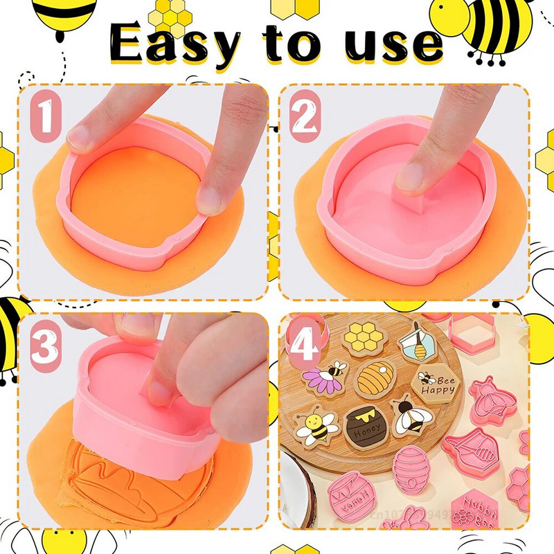 8 vnt. vabzdžių sausainių pjaustytuvų rinkinys 3D drugelio bičių formos sausainių pjaustyklė Animacinių filmų sausainių antspaudai, įspausti „pasidaryk pats“ kepimo sausainių reikmenys